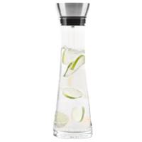 Karaf/schenkkan met filter - 1 liter - glas - RVS - schenktuit - D10 x H34 cm - thumbnail