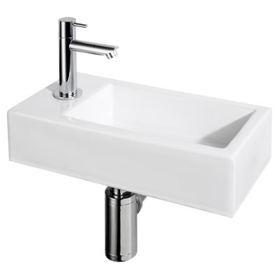 Differnz Helios fonteinset keramiek wit kraan recht chroom kraan links 37.5 x 18.5 x 9.5 cm