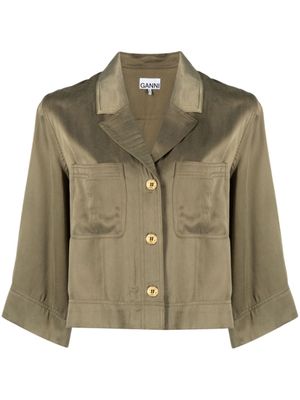 GANNI chemise en satin à coupe crop - Vert