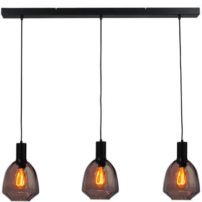 Masterlight 3-lichts hanglamp - zwart -Porto met Nicolette red glazen - 2711-05-05-100-3-13