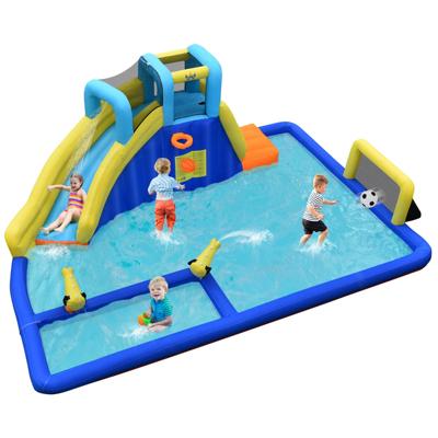 Opblaasbaar Waterpark 6-in-1 Springkasteel met Waterglijbaan Springkussen 526 x 373 x 203 cm Blauw + Geel