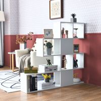 Ladder Boekenkast met 5 Planken en Deuren Decoratieve Houten Planken voor Woonkamer en Kantoor (Wit) - thumbnail