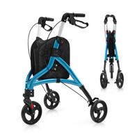 Vouwbare Rollator Voor Senioren met een Lichtgewicht Aluminium Frame en 20 cm Grote Wielen in Het Blauw