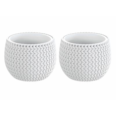 Set van 2x stuks ronde witte kunststof Splofy bloempotten/plantenpotten 1,4 liter
