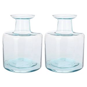 H&S Collection Fles Bloemenvaas Umbrie - 2x - Gerecycled glas - transparant - D15 x H21 cm - Vazen