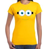 Geel poppetje verkleed t-shirt - geel - voor dames - Carnaval fun cartoon figuur kleding - kostuum