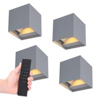 Set van 4 dimbare LED Wandlampen Kansas - grijs - 7 Watt 560 lumen - 3000K warm wit - Up & Down light - IP54 - Incl. dimmer met afstandsbediening