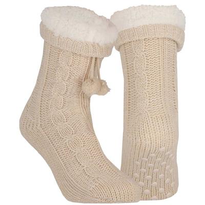 Apollo Huissloffen - kinderen - gebreid - slofsokken - creme - one size maat 36/41 - fleece