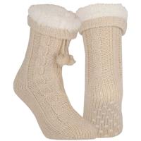 Apollo Huissloffen - kinderen - gebreid - slofsokken - creme - one size maat 36/41 - fleece
