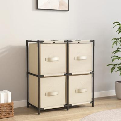 Opbergkast met 4 stoffen manden 63x30x71 cm staal crèmekleurig