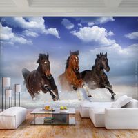 Fotobehang -Paarden in de sneeuw, premium print vliesbehang
