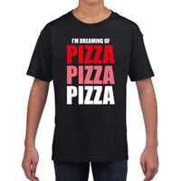 Dreaming of pizza fun t-shirt zwart voor kinderen Dreaming of pizza fun t-shirt zwart voor kinderen