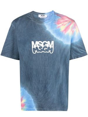 MSGM t-shirt tie-dye à logo imprimé - Bleu