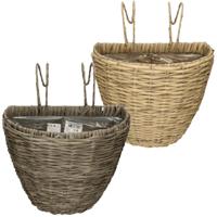 Set van 2x stuks balkonmanden/plantenmanden/plantenbakken grijs en lichtbruin rotan 42 cm