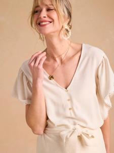 Zwangerschaps- en voedingsblouse met linnen ENVIE DE FRAISE beige