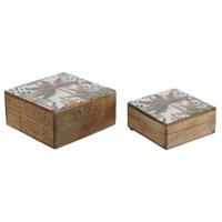 Doos-Juwelenkistje Home ESPRIT Groen Oranje Mangohout 18 x 18 x 9 cm (2 Onderdelen)