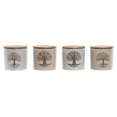 Suikerpot Home ESPRIT Wit Beige Bamboe Keramiek 9,5 x 9,5 x 9,5 cm (4 Stuks)