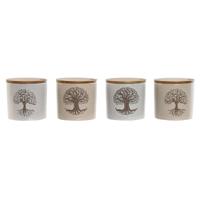 Suikerpot Home ESPRIT Wit Beige Bamboe Keramiek 9,5 x 9,5 x 9,5 cm (4 Stuks)