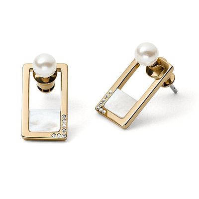 Skagen SKJ1426998 Oorknoppen Agnethe Open Square staal-parelmoer zilver-en goudkleurig