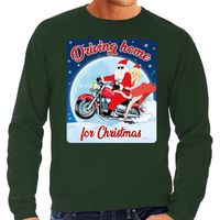 Foute kersttrui voor motorliefhebbers driving home groen heren - thumbnail