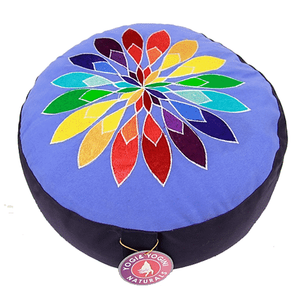 Yogi & Yogini Meditatiekussen Rond Katoen Blauw - Bloem - 33 x 17 cm