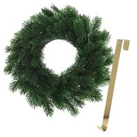 Kerstkrans 35 cm - groen - met gouden hanger/ophanghaak - kerstversiering