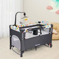 Baby Ledikant 5-In-1 Converteerbaar Babybedje met Verschoontafel Opbergzak Hangend Speelgoed & Draagtas Grijs