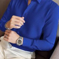 Bon&Bon Men's Waffle Knit Shirt - Black Long Sleeve Button Front Blue-2 / XXL