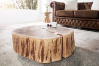 Boomstam salontafel GOA 60cm naturel acacia massief hout rond met wielen uniek - 36793 - thumbnail
