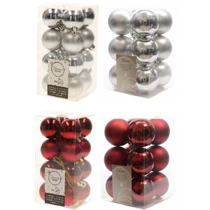 Kerstversiering kunststof kerstballen mix zilver/donkerrood 4 en 6 cm pakket van 80x stuks