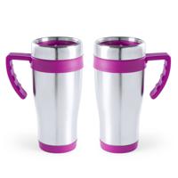 RVS thermosbeker/warmhoud koffiebeker - 2x stuks - paars - 500 ml - Isoleerbekers/reisbekers