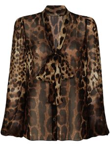 Dolce & Gabbana leopard-print silk blouse - Marron