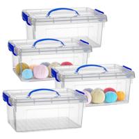 Opslagbox met deksel - 4x - transparant blauw - 8.5 liter - 36 x 26 x 15 cm - kunststof