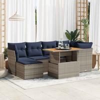 7-delige Loungeset met kussens poly rattan grijs