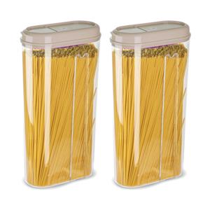 Voedselcontainer strooibus - 2x - beige - 2350 ml - kunststof - 15 x 8 x 30 cm - voorraadpot