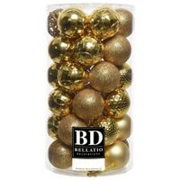 37x stuks kunststof kerstballen goud 6 cm inclusief kerstbalhaakjes