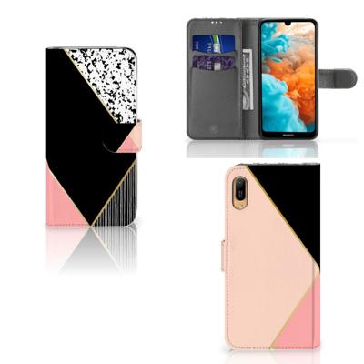 Huawei Y6 (2019) | Book Case | Zwart Roze Vormen