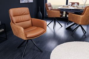 Draaibare design stoel BIG GEORGE cognac echt leer microfiber met armleuning retro - 43637