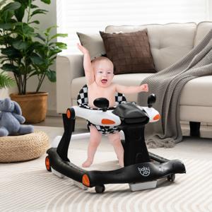 2-in-1 Baby Loopfiets Opvouwbare Loopfiets met Instelbare Hoogte en Snelheid Muziek Doosje Licht en Comfortabel Zitkussen Zwart
