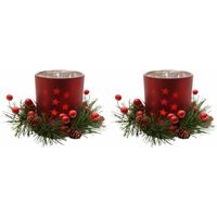 2x Kerstdecoratie theelichthouders rood 8 cm   -