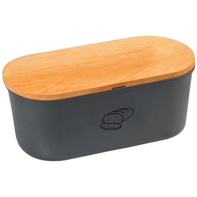 Kesper broodtrommel met houten snijplank deksel - grijs - 18 x 34 x 14 cm - brooddoos