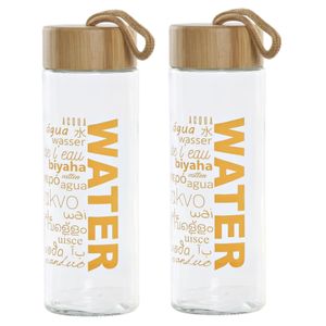 2x stuks glazen waterflessen/drinkflessen oranje transparant met touwtje 580 ml