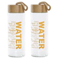 2x stuks glazen waterflessen/drinkflessen oranje transparant met touwtje 580 ml - thumbnail