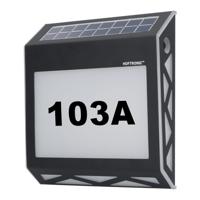 Numa - LED Solar Huisnummer - Wandlamp - 3000K Warm wit - 40 Lumen - Schemerschakelaar - Polykristal solar - IP65 - Zwart - Solar huisnummerverlichting