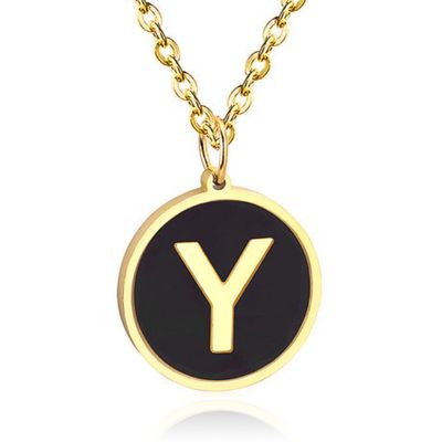 Goudkleurige Dames Schakelketting met Zwarte Kettinghanger Letter Y