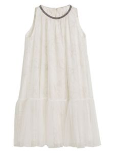 Brunello Cucinelli Kids robe mi-longue à fleurs - Blanc