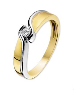 Ring Fantasie geel-en witgoud-zirconia wit 5 mm