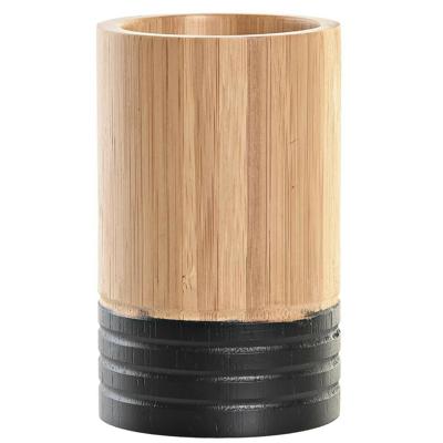 Tandenborstelhouder / drinkbeker - hout - beige - 7 x 11 cm - badkamer