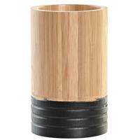 Tandenborstelhouder / drinkbeker - hout - beige - 7 x 11 cm - badkamer