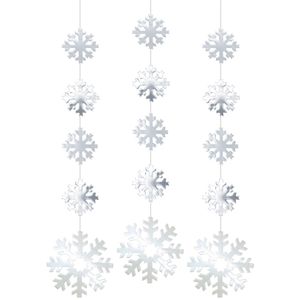 Set van 3x stuks zilveren sneeuwvlok hangdecoratie 140 cm van karton